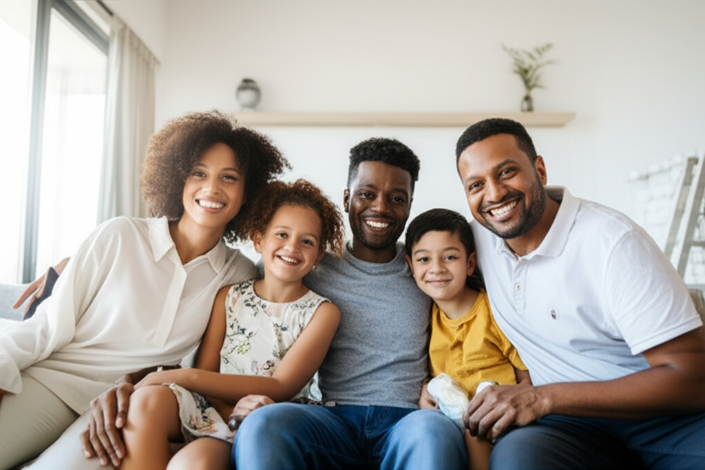 Happy family receiving assistance